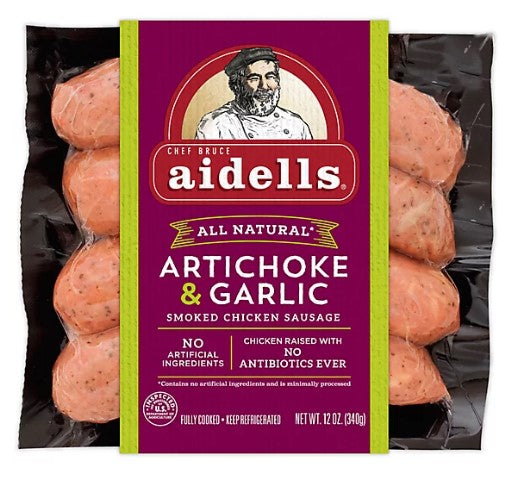 AIDELLS ARTICHOKE & GARLIC CHICKEN SAUSAGE