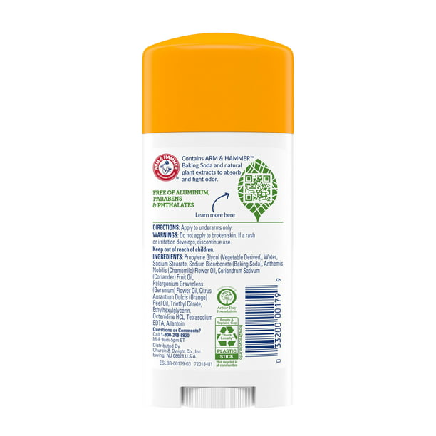 ARM & HAMMER ESSENTIALS NATURAL DEODORANT ORANGE CITRUS