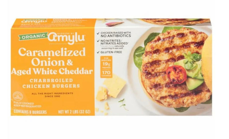 AMYLU CARAMALIZED ONION & AGED WHITE CHEDDAR CHICKEN BURGER